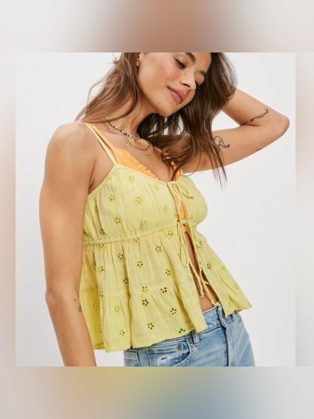 American Eagle flowy tie front crop top